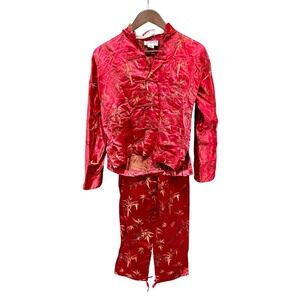 Vintage Palace Red Bamboo Print Asian Style Girls' Outfit Set Size 12